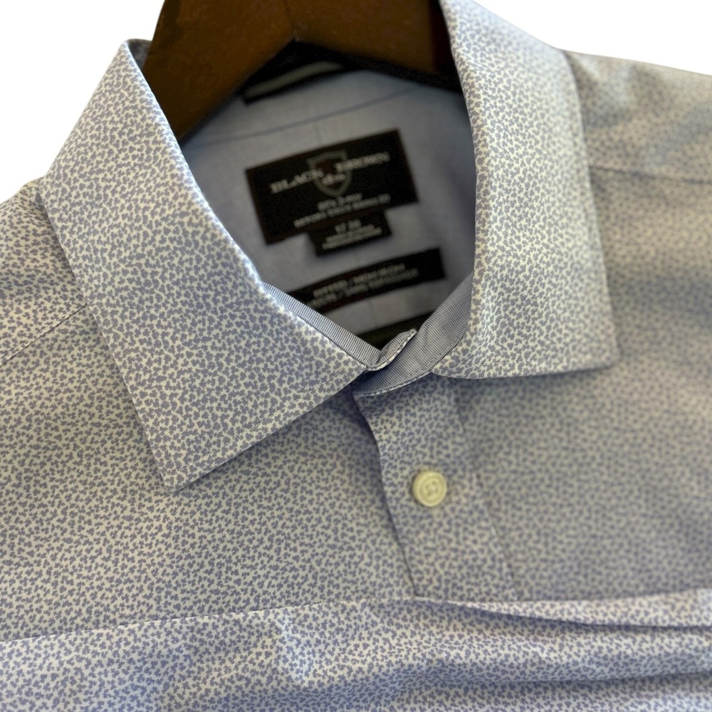 Black Brown 1826 Mens Dress Shirt 17 36 Blue White Egyptian Cotton Non-Iron B3S6